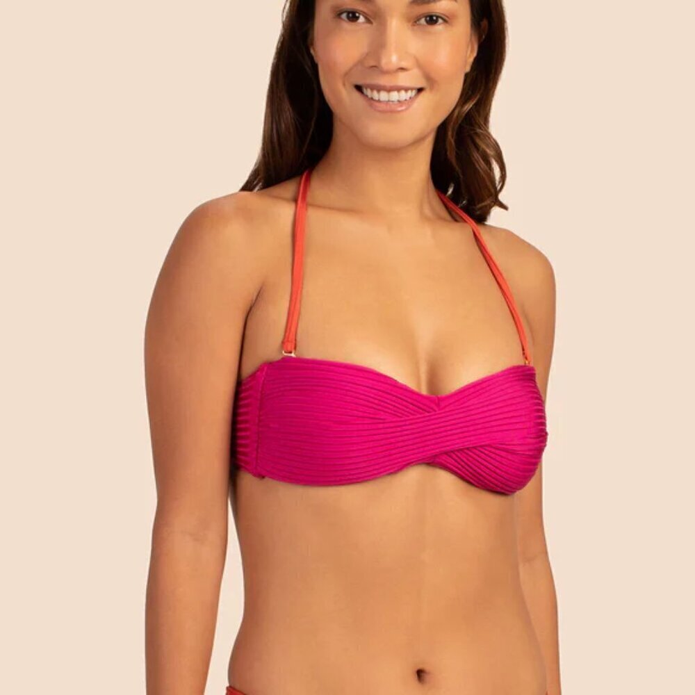 Trina Turk 'Olympia' Ribbed Twist-Front Bikini Swimsuit Top, Pink Peppercorn